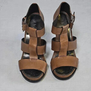THEORY Brown T Strap Women Platform Heels Sz‎ 7/37.5